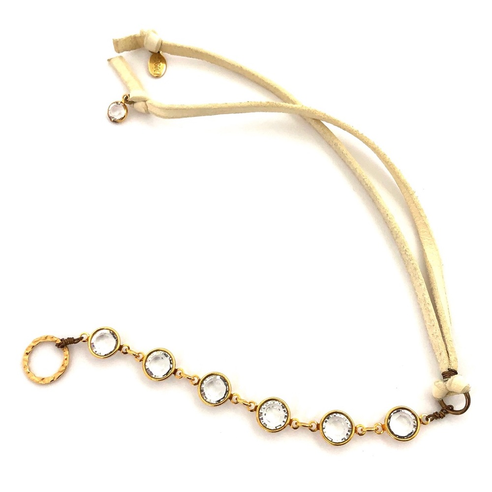 Sogoli Wrap Bracelet Clear Stones White Leather